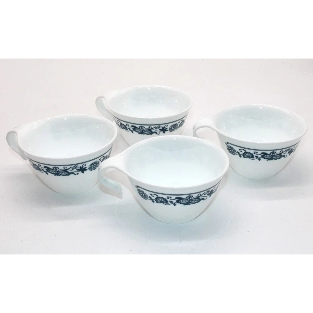 Corelle Open Hook Handle Coffee Cup Set of 4 VTG Old Town Blue Onion White